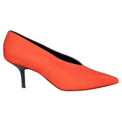 Céline Orange Suede V-Neck Pumps Size IT 35.5