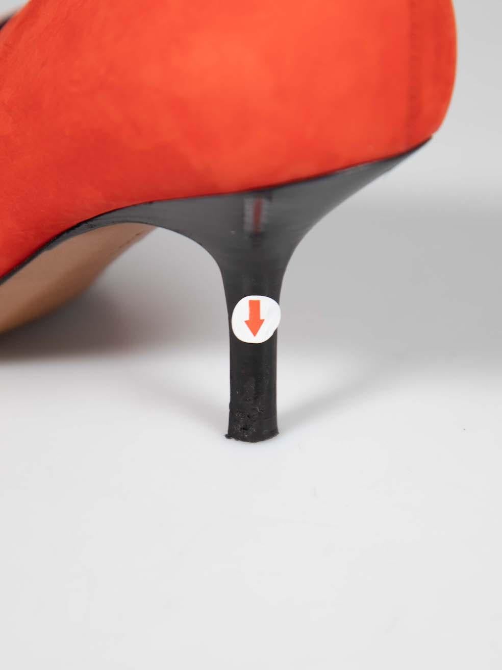 Céline Bombas de ante naranja con cuello en V Talla IT 35.5 en venta 3