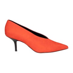 Céline Orange Suede V-Neck Pumps Size IT 35.5