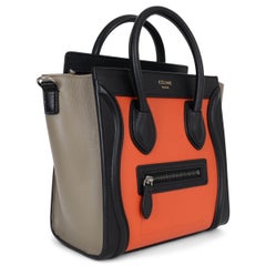 CELINE orange taupe black leather 2015 NANO LUGGAGE TRI-COLOR Bag
