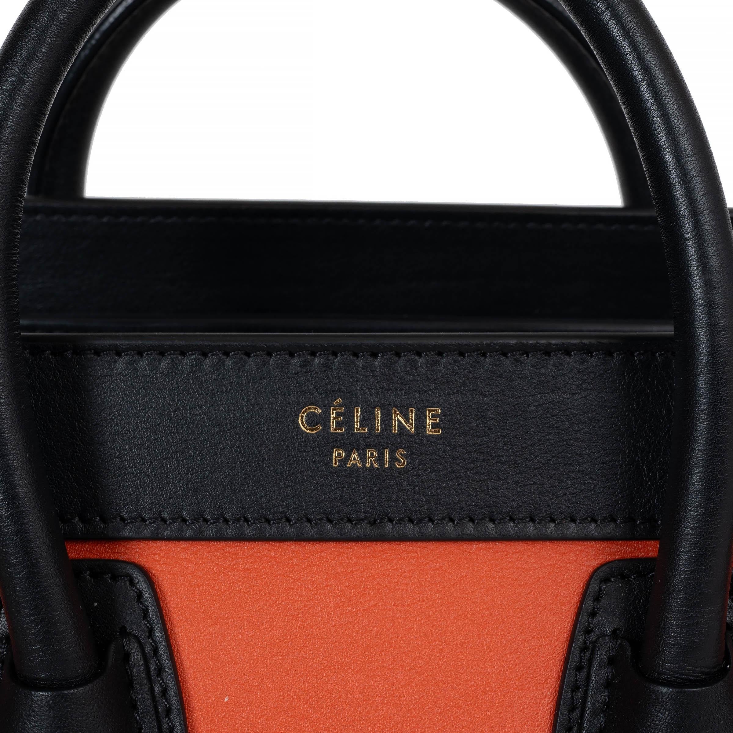 De las mujeres Bolso CELINE naranja topo cuero negro 2015 NANO LUGGAGE TRI-COLOR en venta