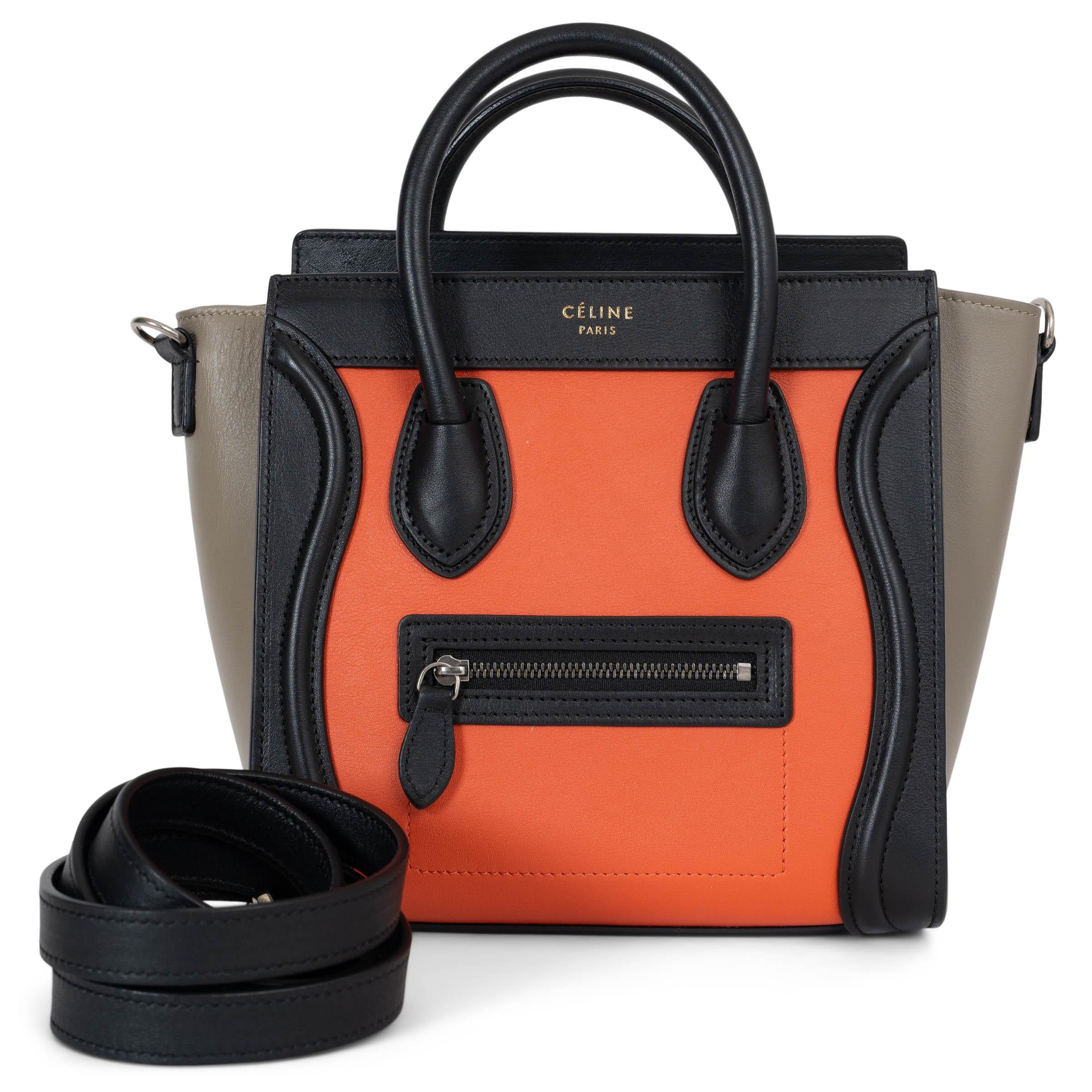 Bolso CELINE naranja topo cuero negro 2015 NANO LUGGAGE TRI-COLOR en venta