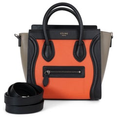 Borsa NANO LUGGAGE TRI-COLOR 2015 di CELINE in pelle arancione, taupe e nera