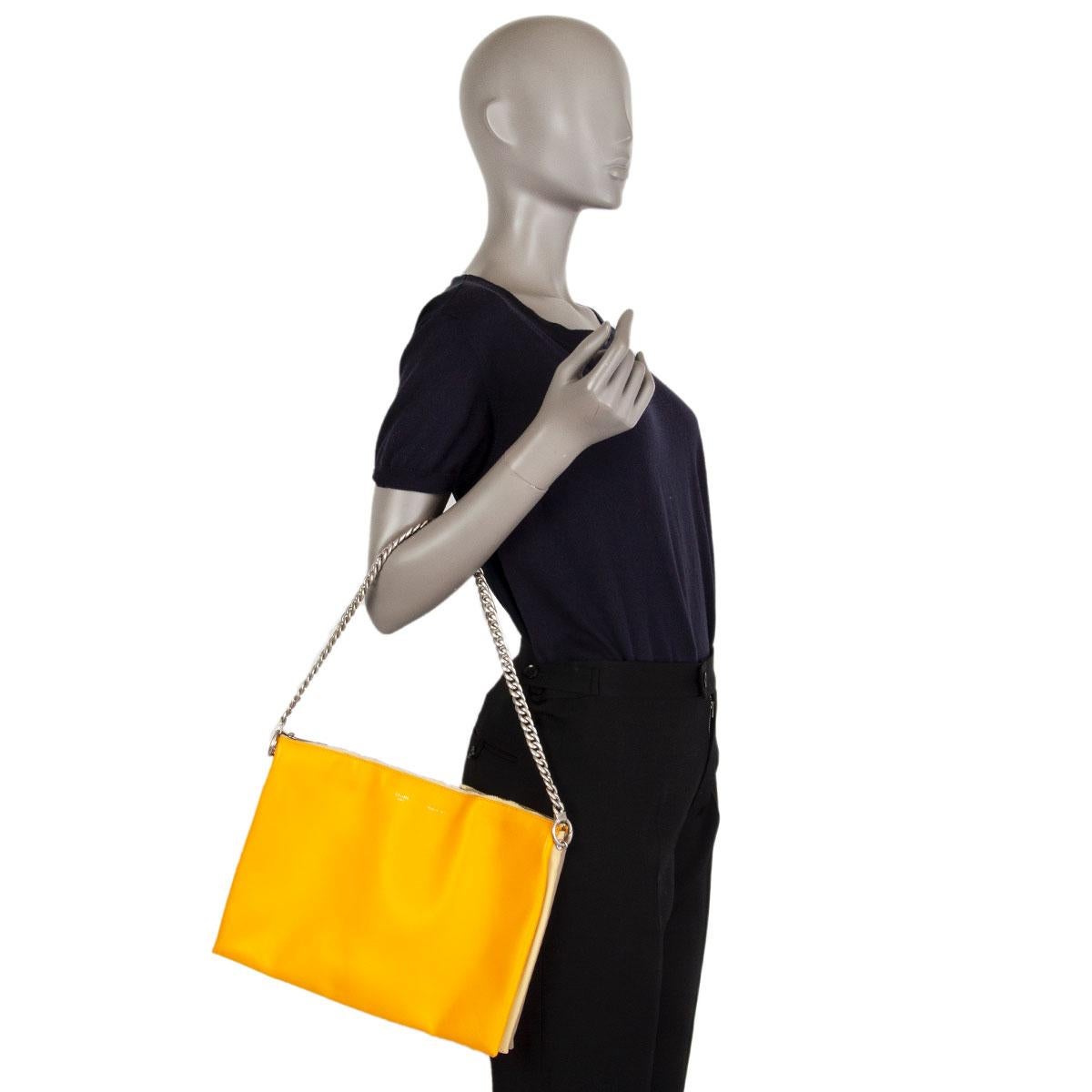 Women's CELINE orange yellow leather TRICOLOR TRIO CHAIN Clutch Shoulder Bag For Sale