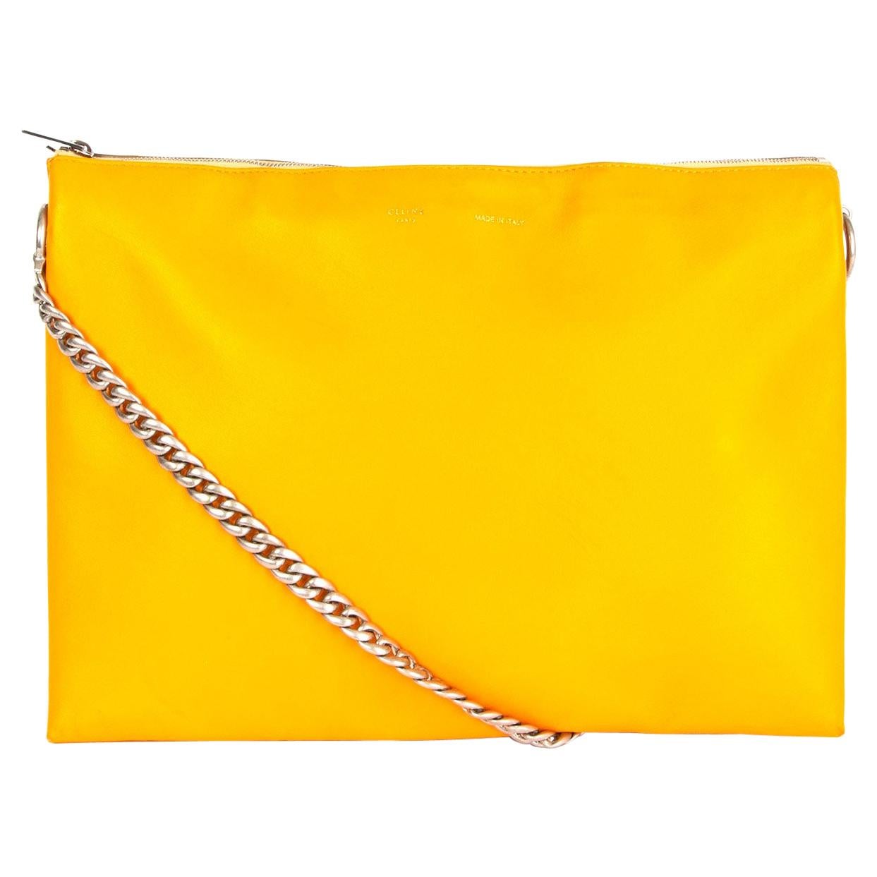 Céline - Pochette à bandoulière en cuir jaune orange avec chaîne TRIO TRICOLOR