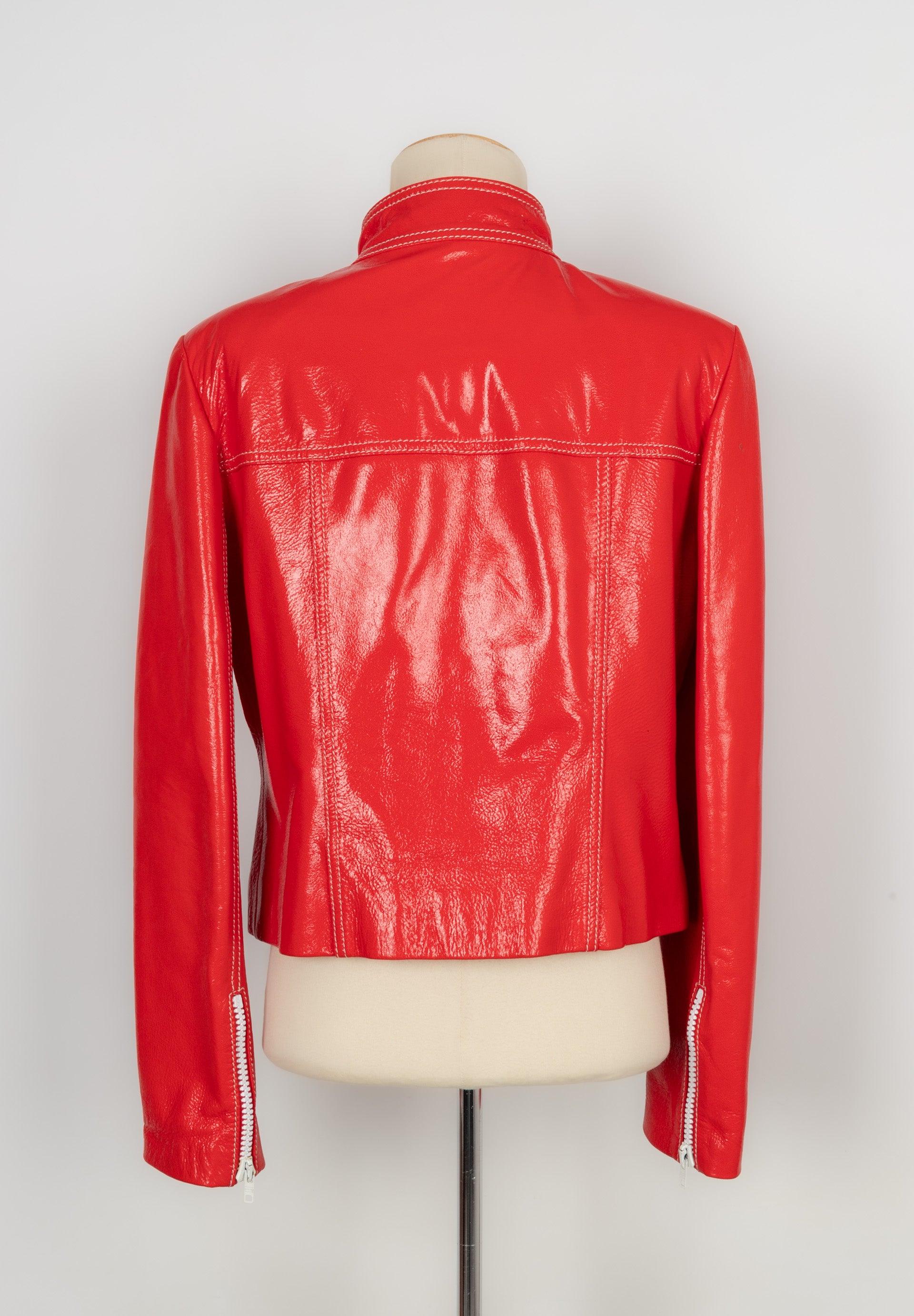 Céline Orangey-Red Lambskin Leather Jacket In Excellent Condition In SAINT-OUEN-SUR-SEINE, FR