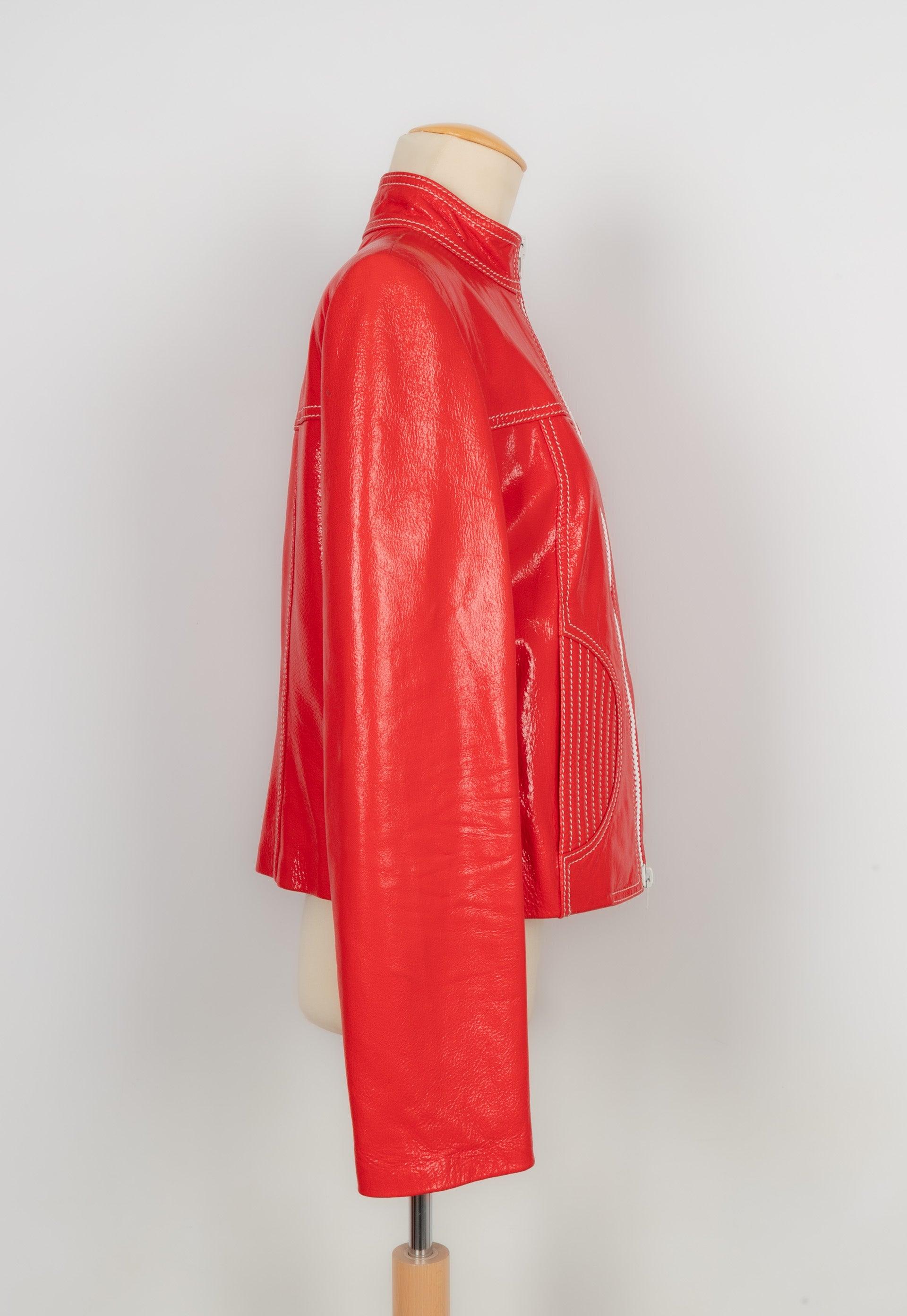 Women's Céline Orangey-Red Lambskin Leather Jacket