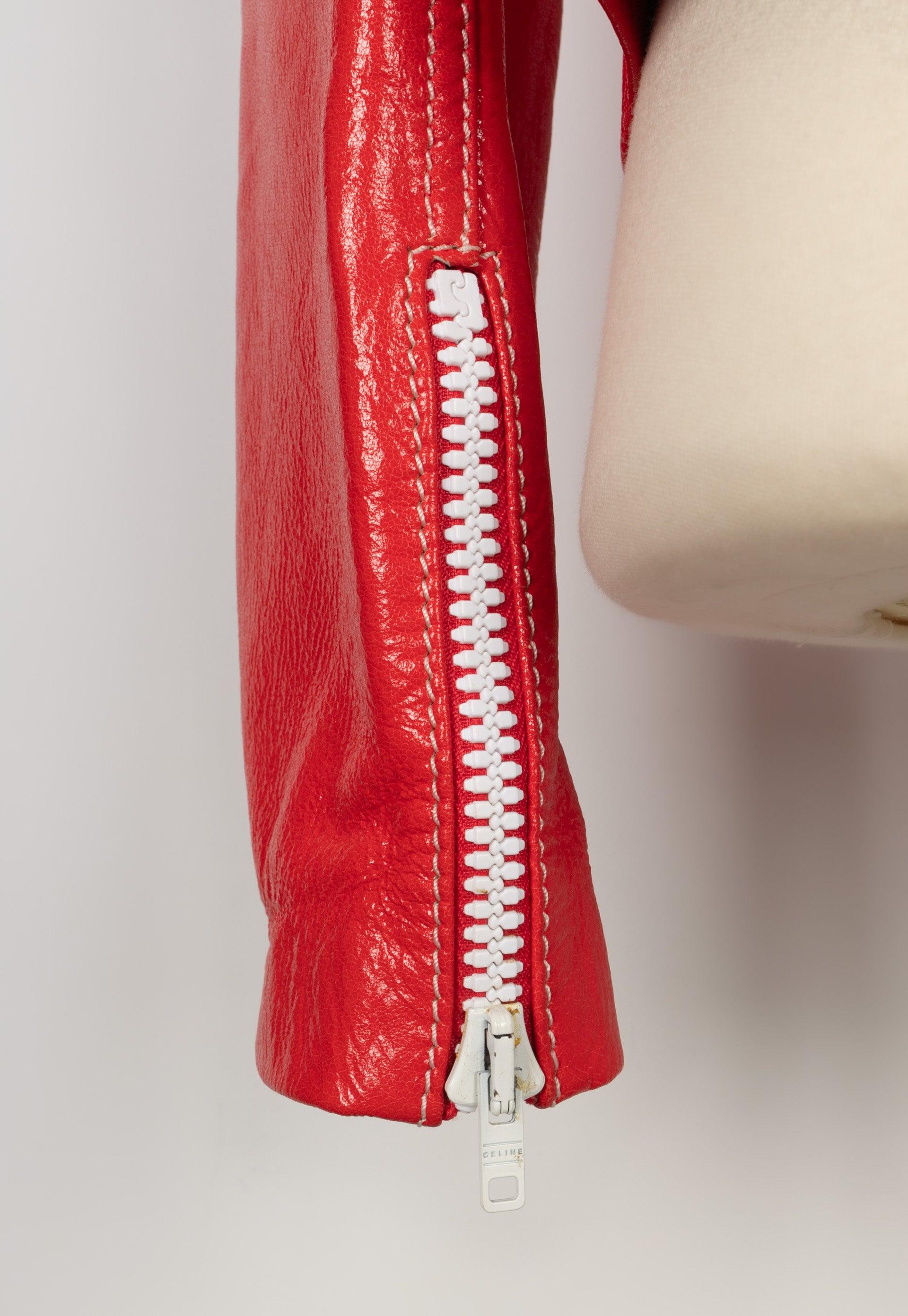 Céline Orangey-Red Lambskin Leather Jacket 3