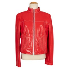 Céline Orange-rote Lammfell-Lederjacke