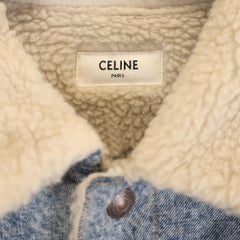 Celine Oversized Shearling-Lined Bleached Denim Jacket in Light Blue Cotton