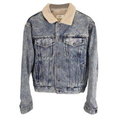 Celine Oversized Shearling-Lined Bleached Denim Jacket in Light Blue Cotton