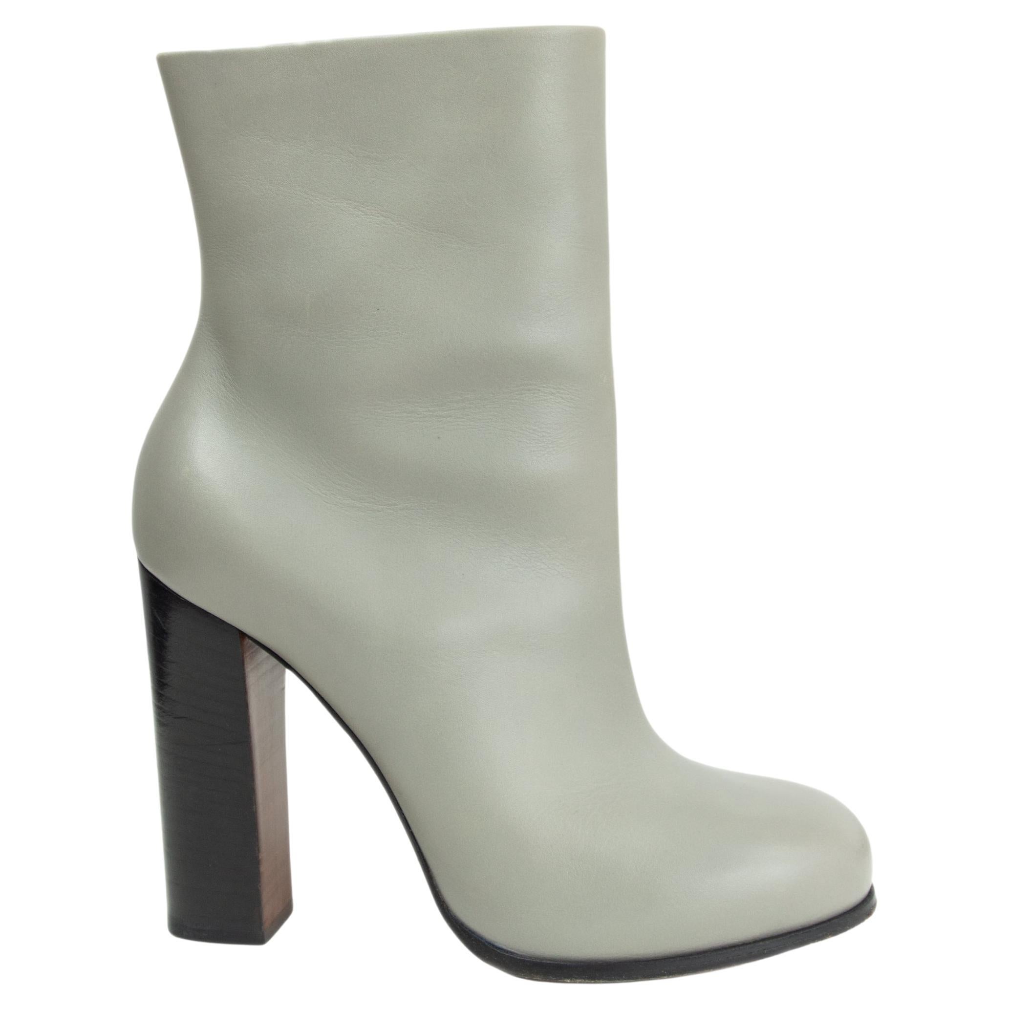 CELINE pale grey leather 2013 BLOCK HEEL Ankle Boots Shoes 37 For Sale