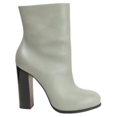 CELINE pale grey leather 2013 BLOCK HEEL Ankle Boots Shoes 37