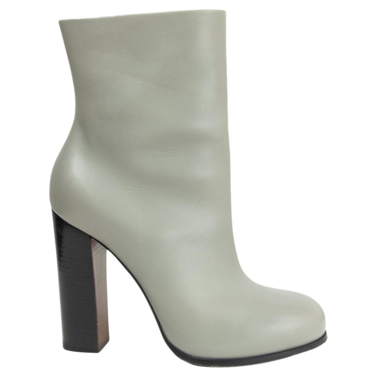 CELINE pale grey leather 2013 BLOCK HEEL Ankle Boots Shoes 37 For