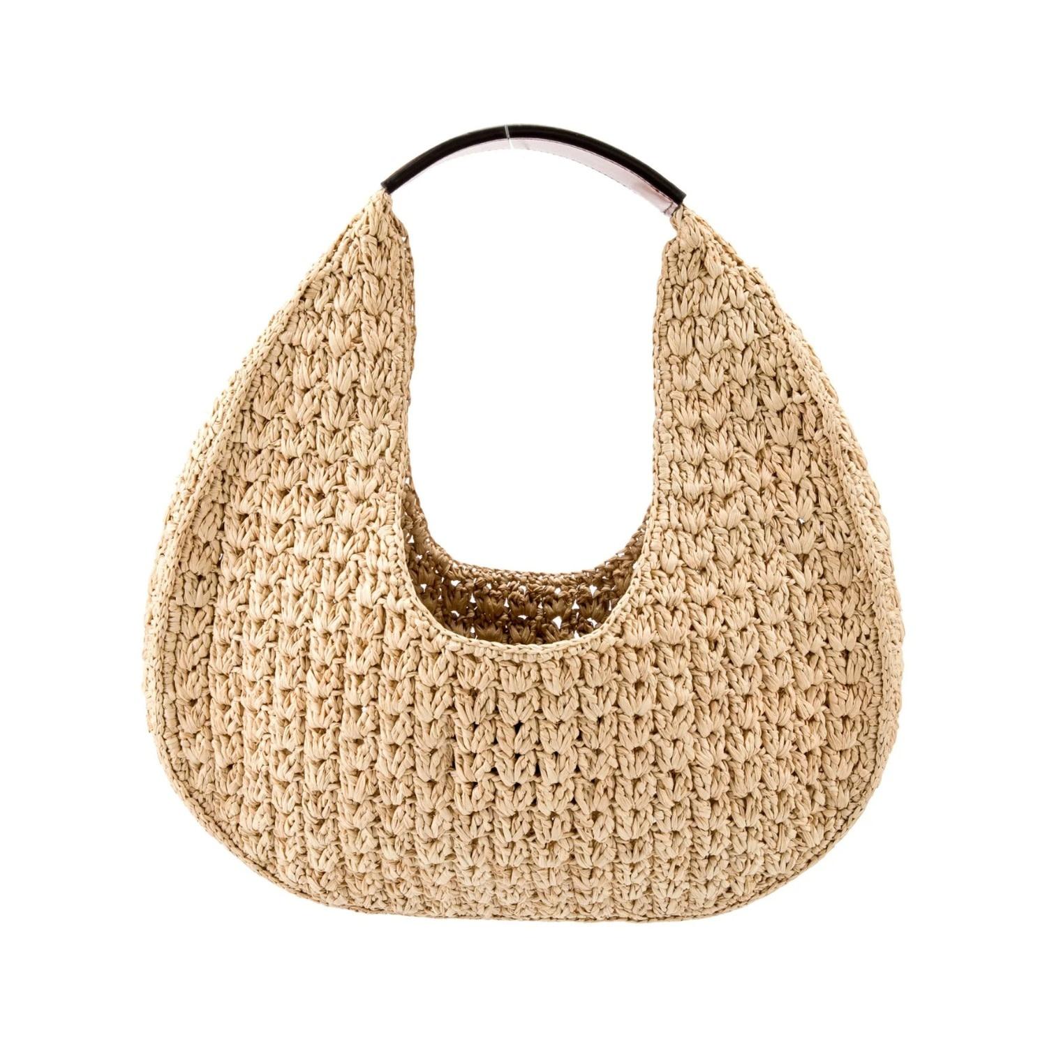 Beige Celine Panier Neutrals Raffia Triomphe Hobo Bag