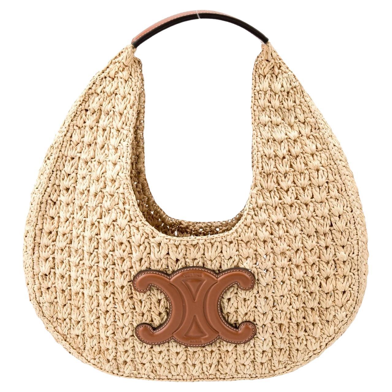 Celine Panier Neutrals Raffia Triomphe Hobo Bag