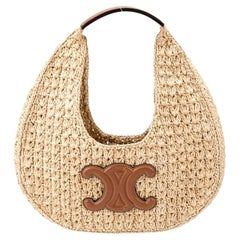 Celine Panier Neutrals Raffia Triomphe Hobo Bag