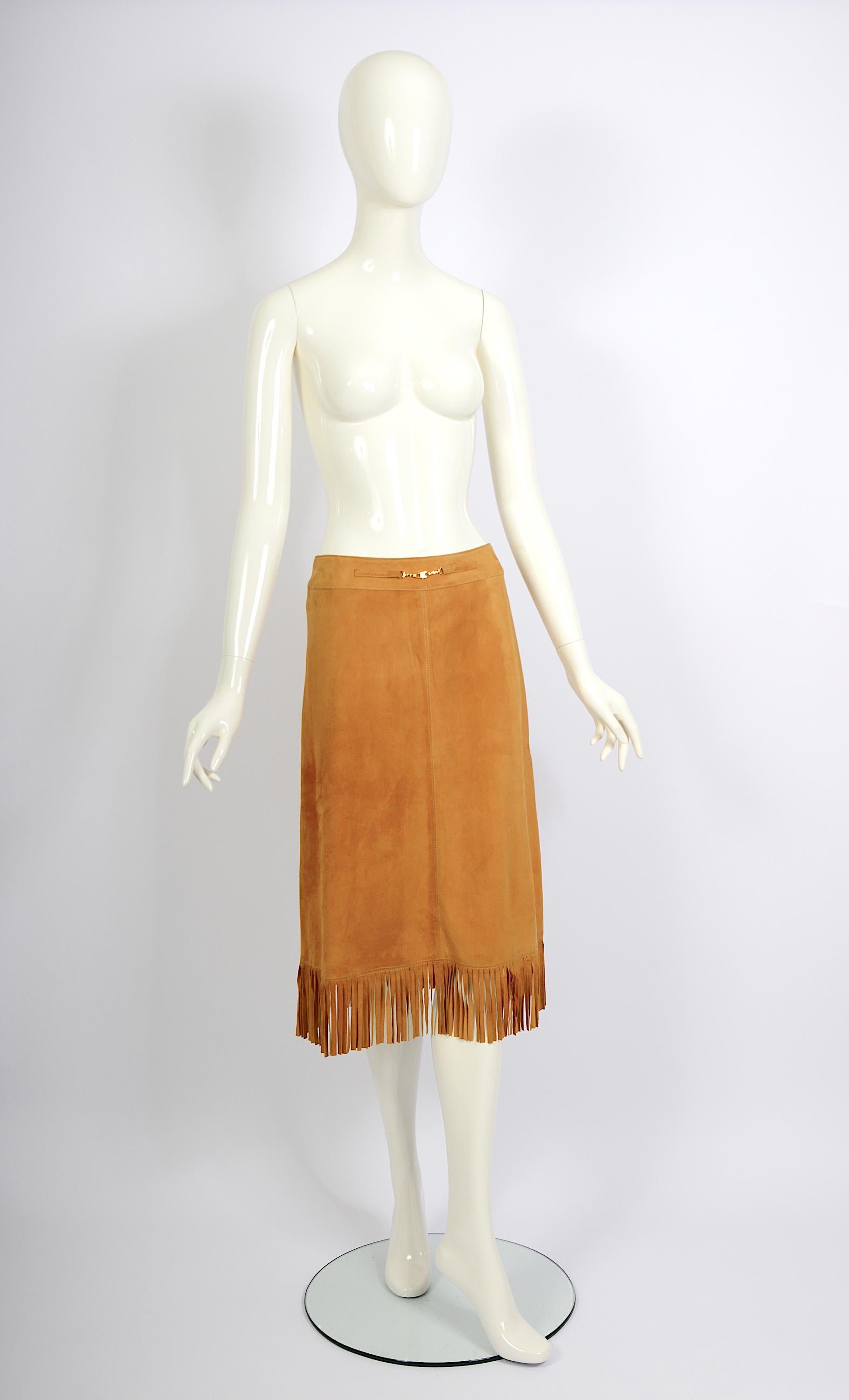 Céline Paris 1970s vintage fringed suede A-line skirt For Sale 6