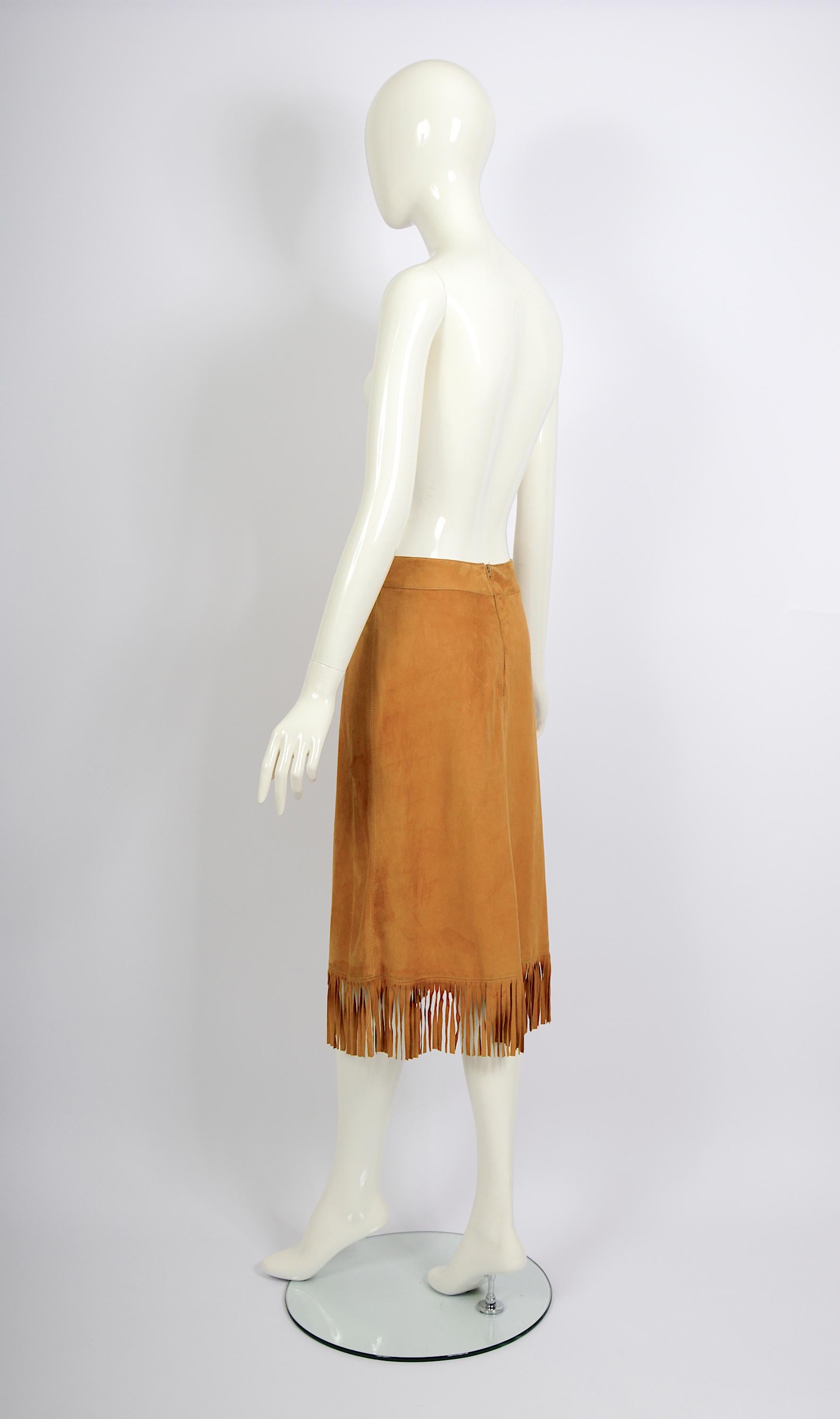 Céline Paris 1970s vintage fringed suede A-line skirt For Sale 1