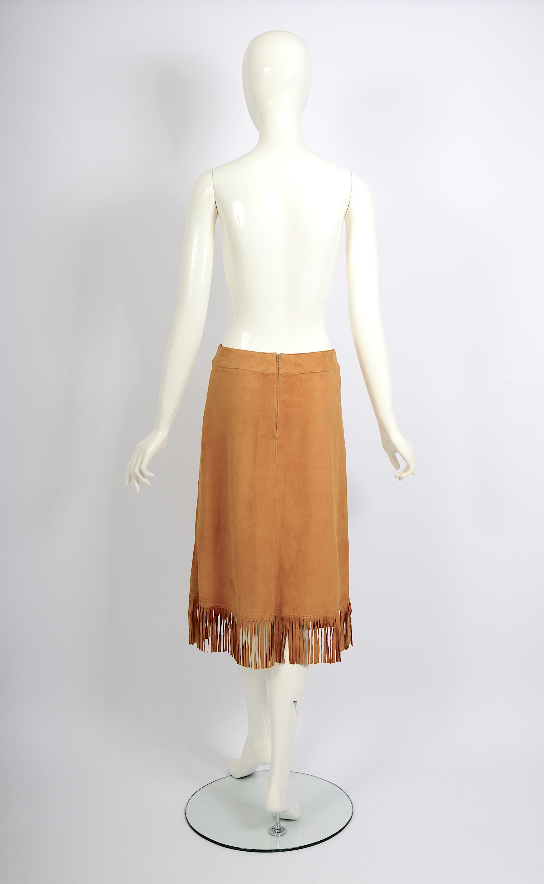 Céline Paris 1970s vintage fringed suede A-line skirt For Sale 2