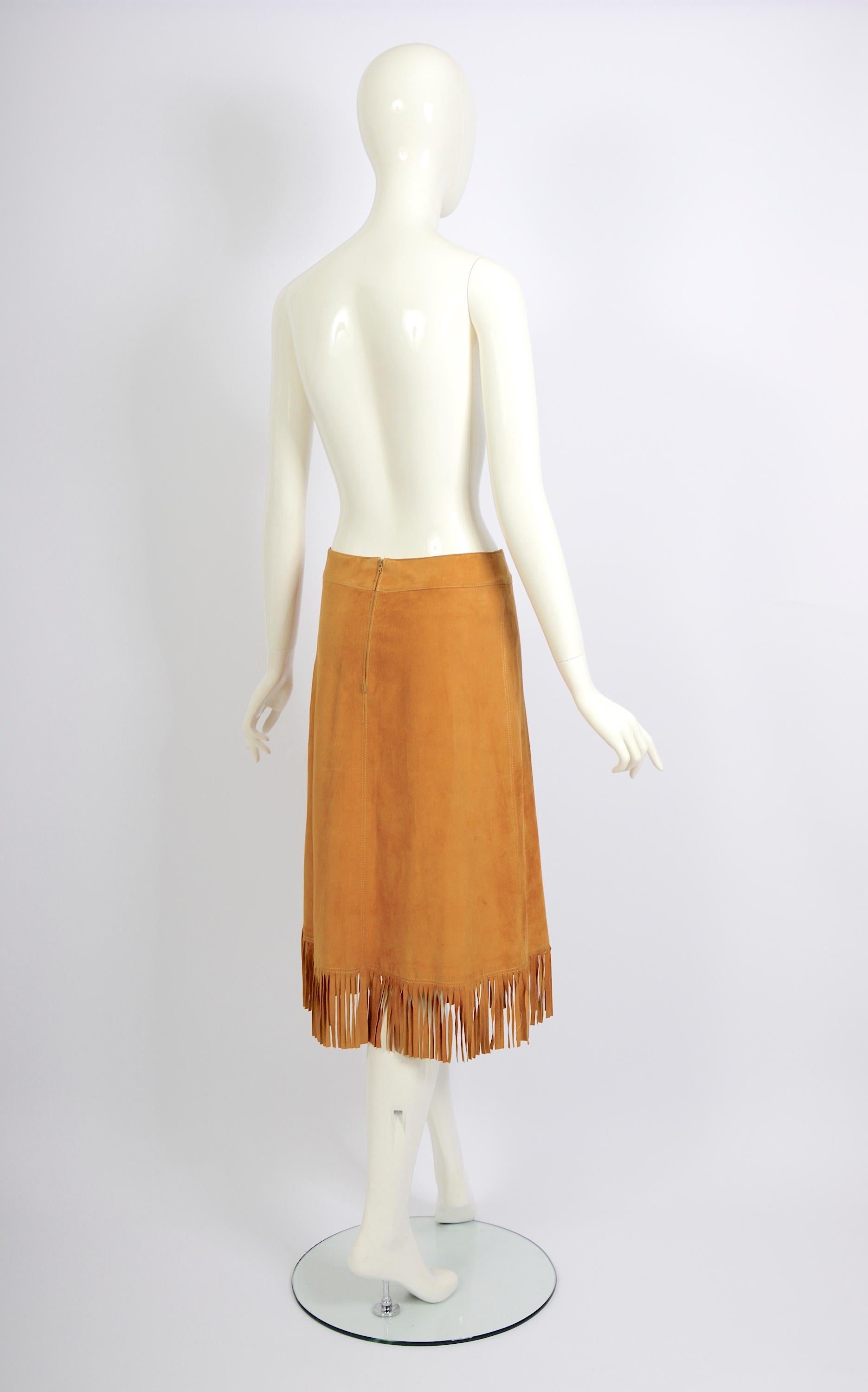 Céline Paris 1970s vintage fringed suede A-line skirt 2