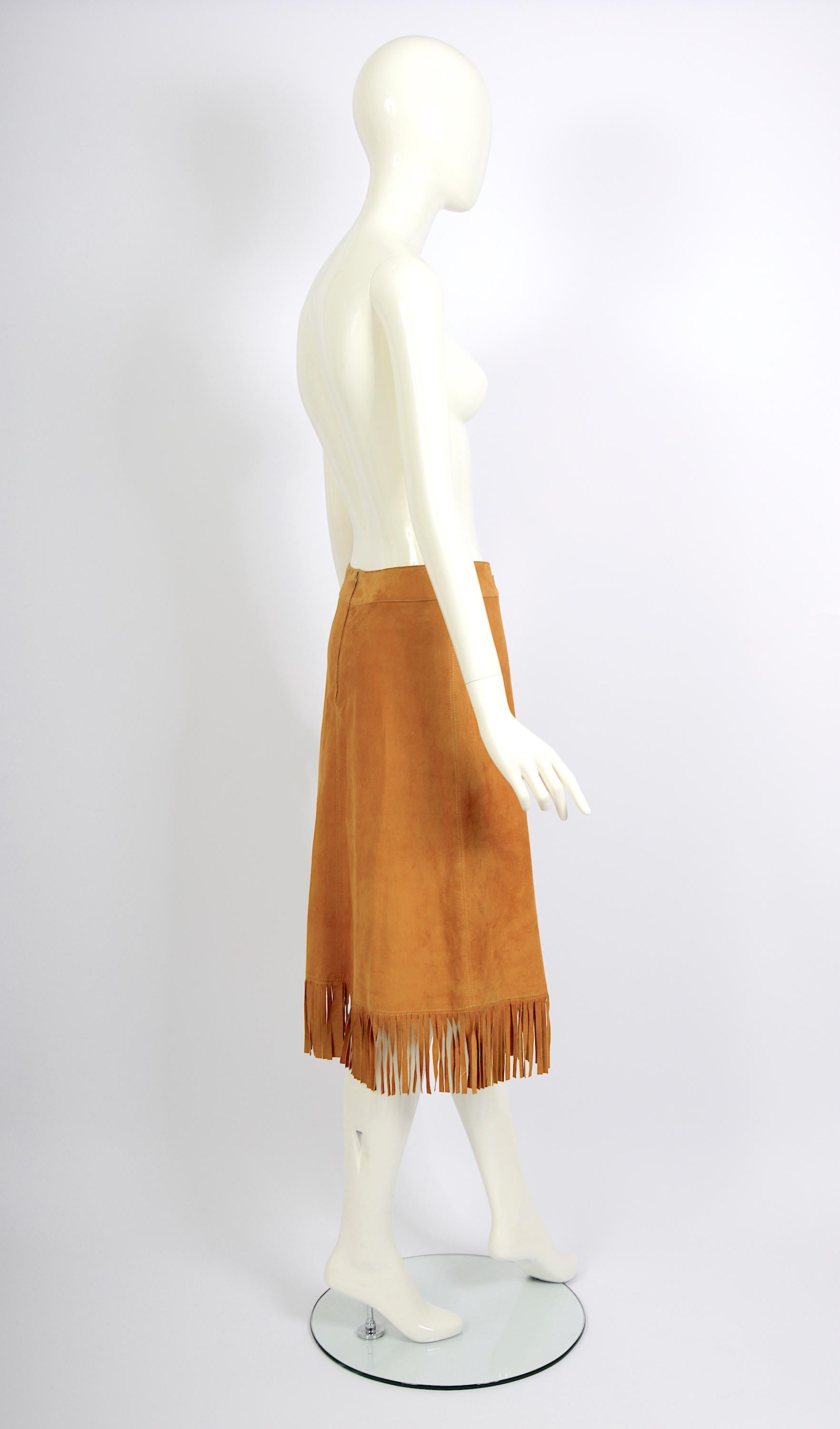 Céline Paris 1970s vintage fringed suede A-line skirt 3
