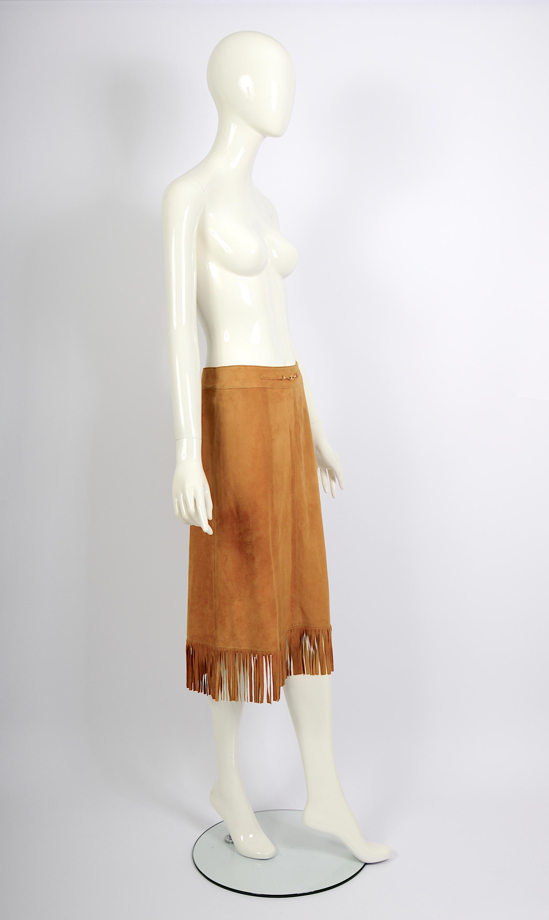 Céline Paris 1970s vintage fringed suede A-line skirt For Sale 5