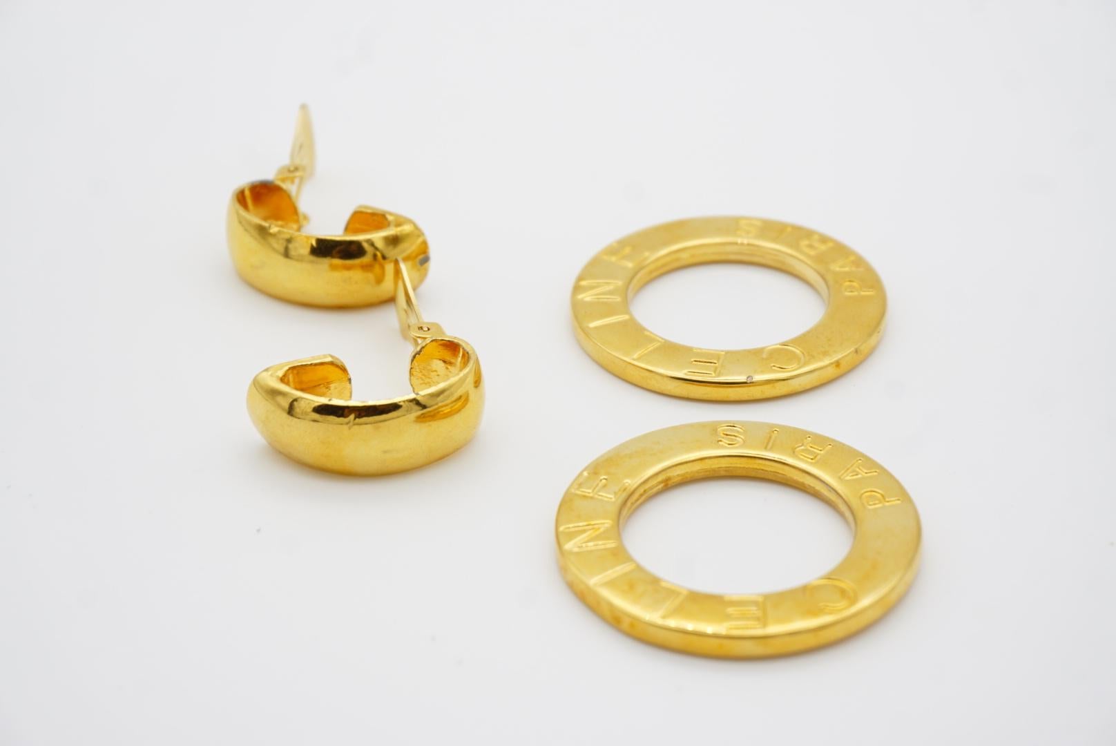 Celine Paris 1980s Vintage Massive Iconic Logo Circle Hoop Drop Clip Earrings en venta 9
