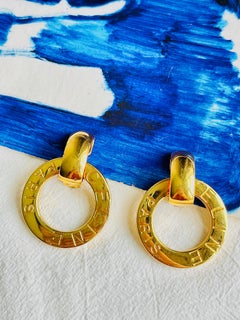 Celine Paris 1980s Vintage Massive Iconic Logo Circle Hoop Drop Clip Earrings