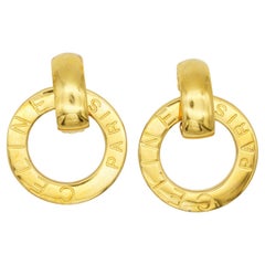 Celine Paris 1980 Vintage Massive Iconic Logo Circle Hoop Drop Clip Earrings