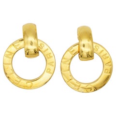 Celine Paris 1980s Vintage Massive Iconic Logo Circle Hoop Drop Clip Earrings