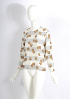 Céline Paris 80s timeless vintage striped silk printed signed gold coins blouse.