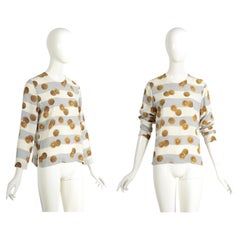 Céline Paris 80s timeless Vintage striped silk printed signed gold coins blouse.