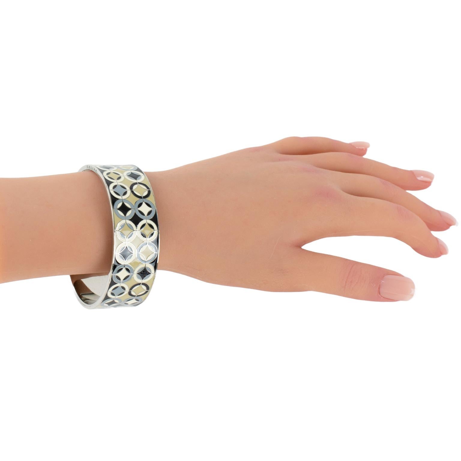 Celine Paris Bracciale Bangle in metallo argentato e smalto di ispirazione Art Deco in vendita 2