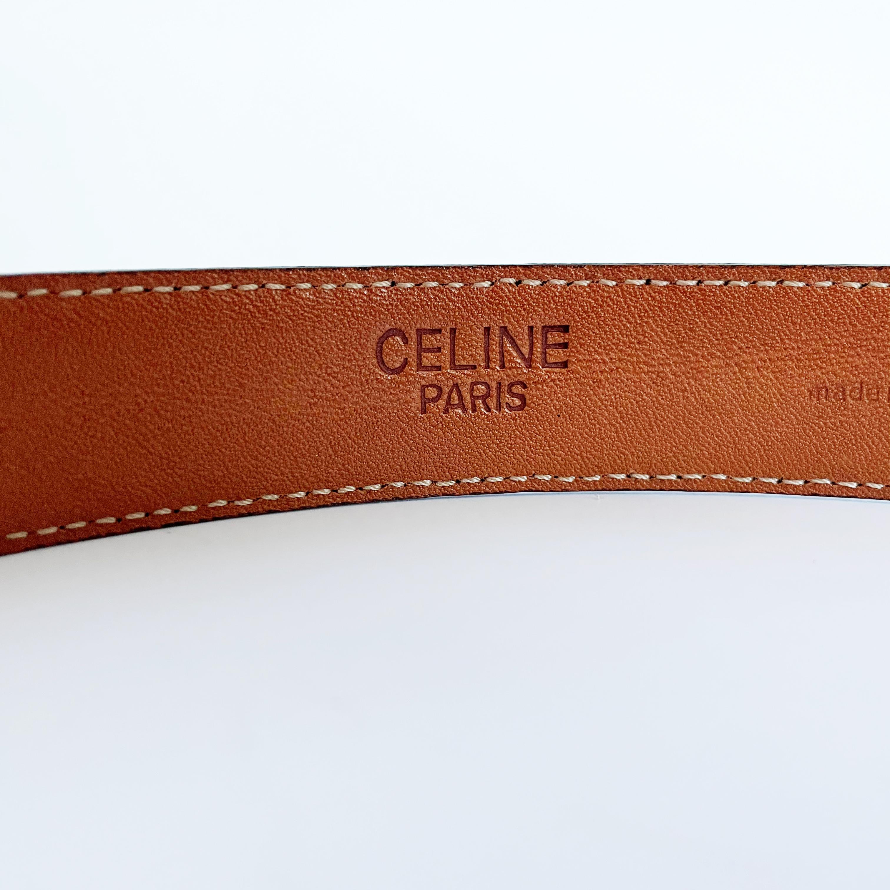 CELINE Paris Belt with Gold Metal Horse Chariot Buckle Leather Size 85 2