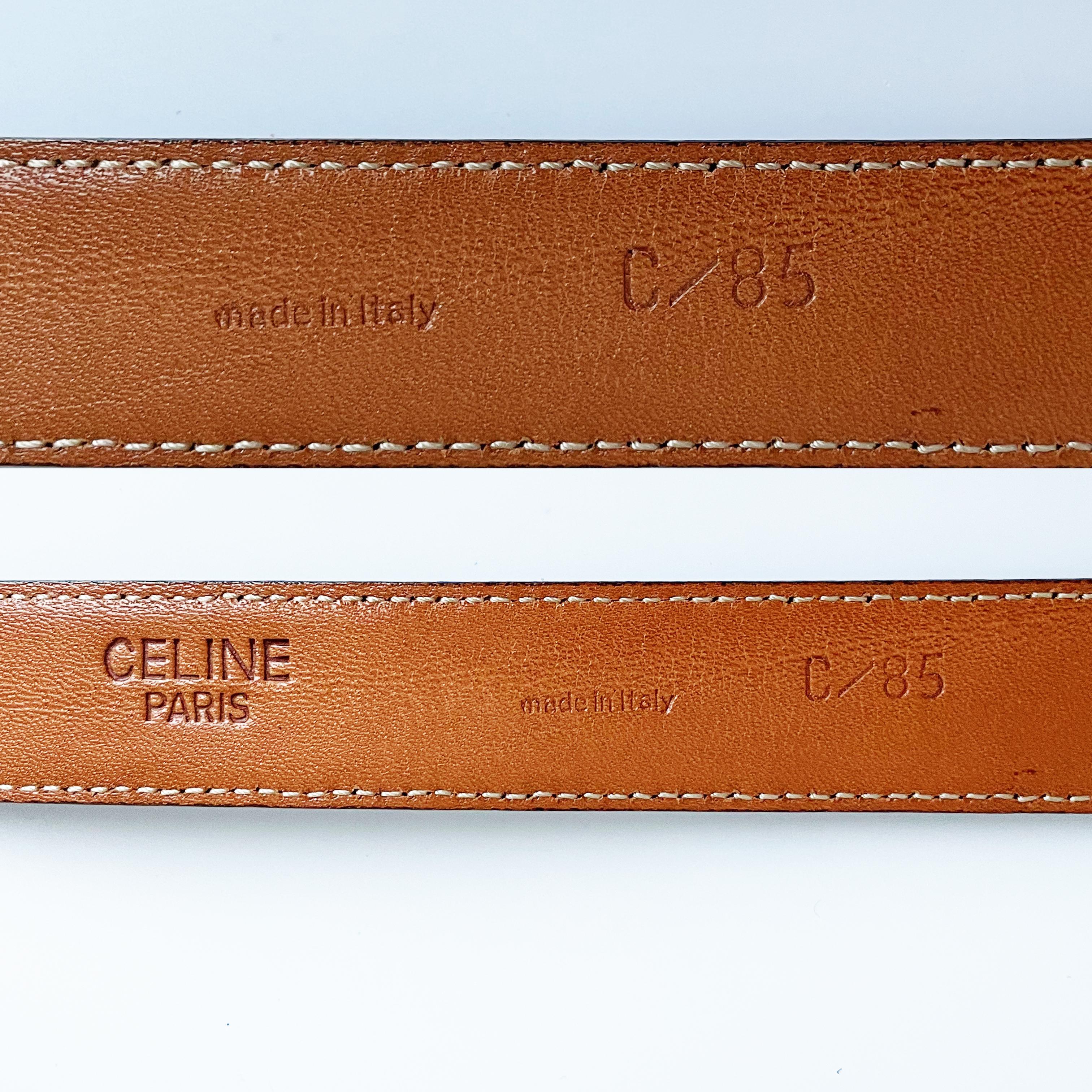 CELINE Paris Gürtel mit Gold Metall Pferd Chariot Schnalle Leder Größe 85 6