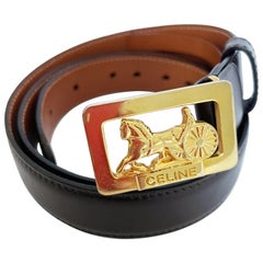 CELINE Paris Belt with Gold Metal Horse Chariot Buckle Leather Size 85