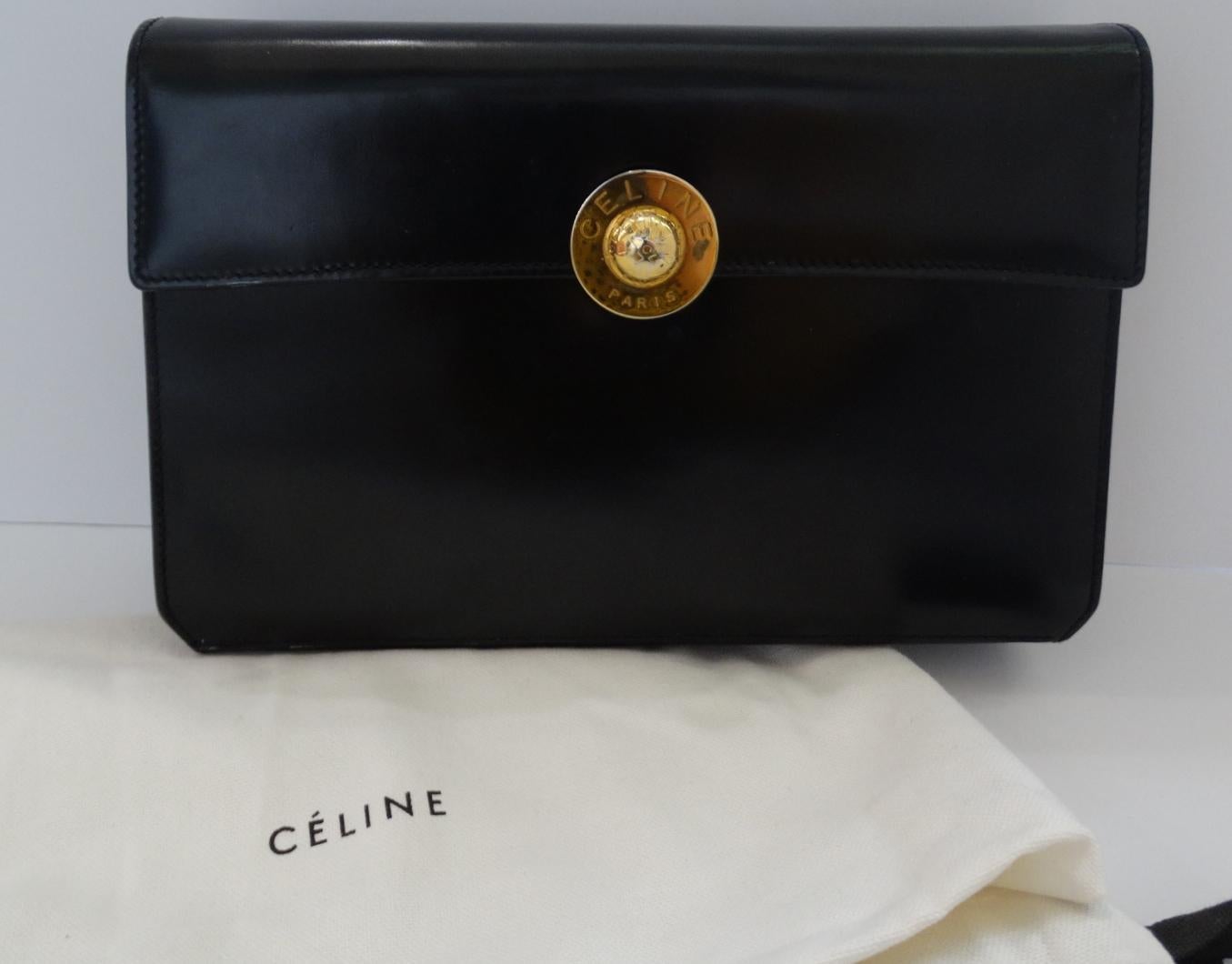 Celine Paris Black Leather Envelope Clutch  6