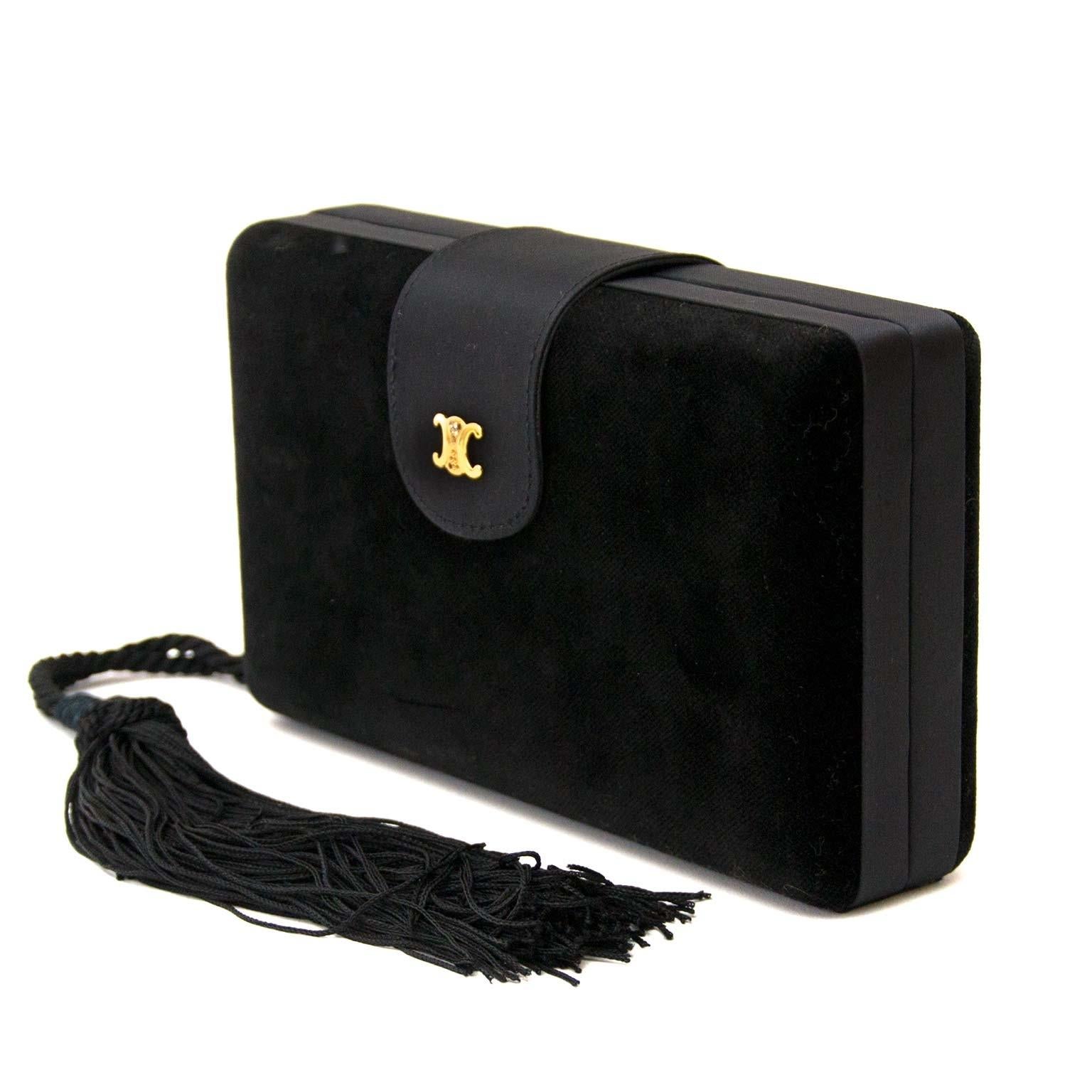 Women's Céline Paris Black Velvet Box Clutch