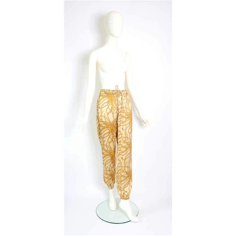 Celine Paris by Hedi Slimane spring/summer 2021 satin chain print trousers  In Excellent Condition For Sale In Antwerp, BE