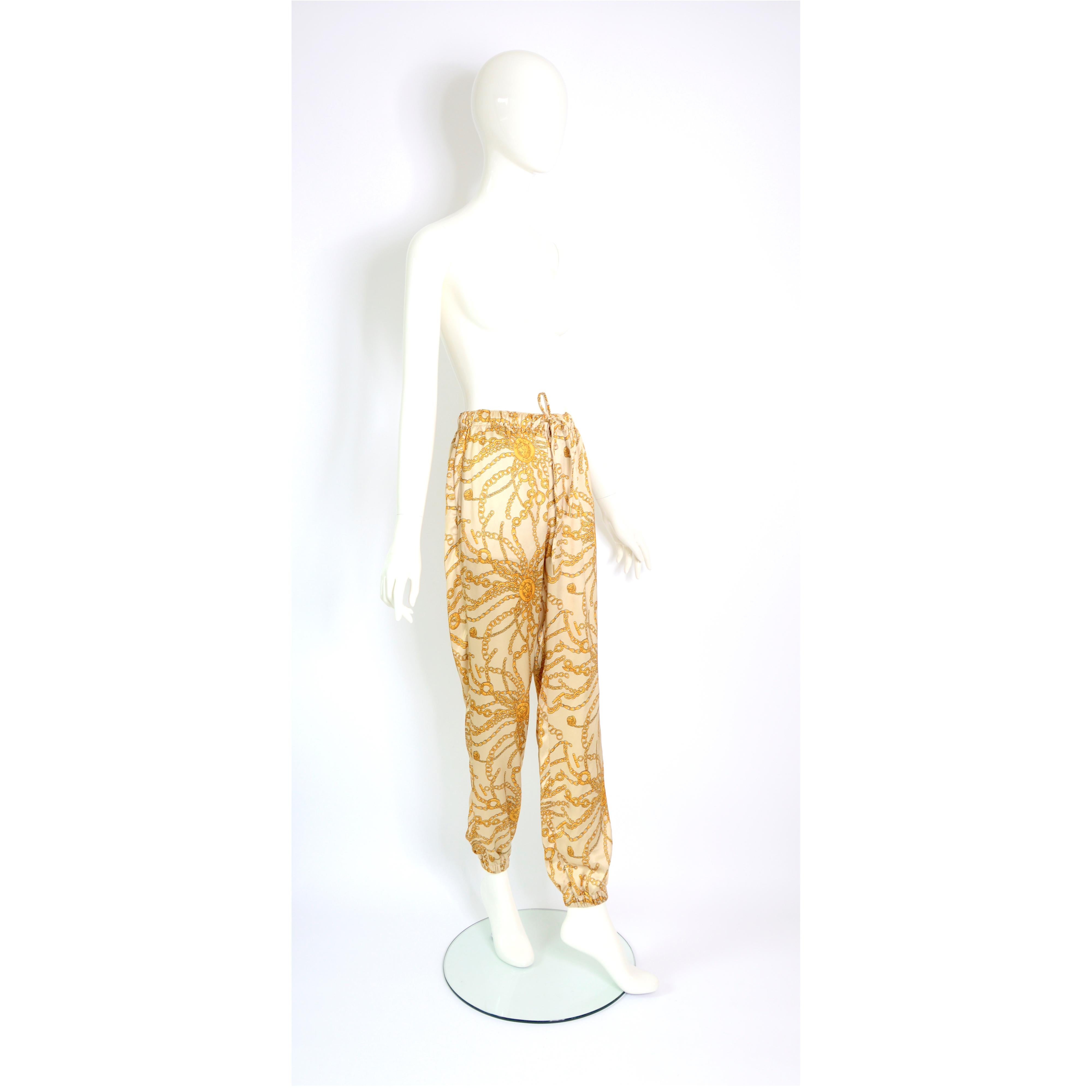Beige Celine Paris by Hedi Slimane spring/summer 2021 satin chain print trousers  For Sale