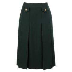 CELINE PARIS c.1970
s Forest Green Wool Box Pleated A-Line Midi Skirt Vintage CELINE PARIS c.1970
s Forest Green Wool Box Pleated A-Line Midi Skirt