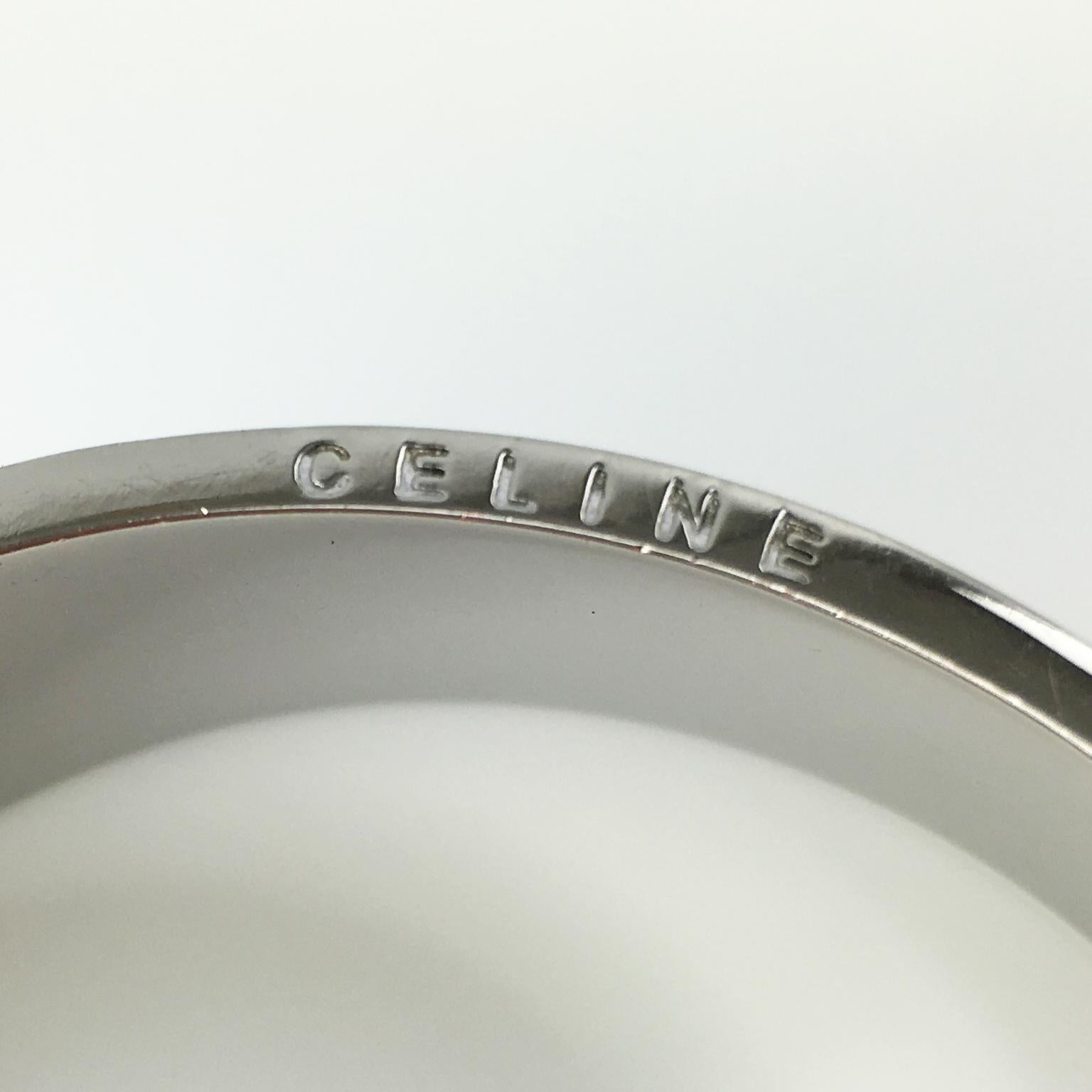 Celine Paris Enamel and Silvered Metal Bangle Bracelet For Sale 1