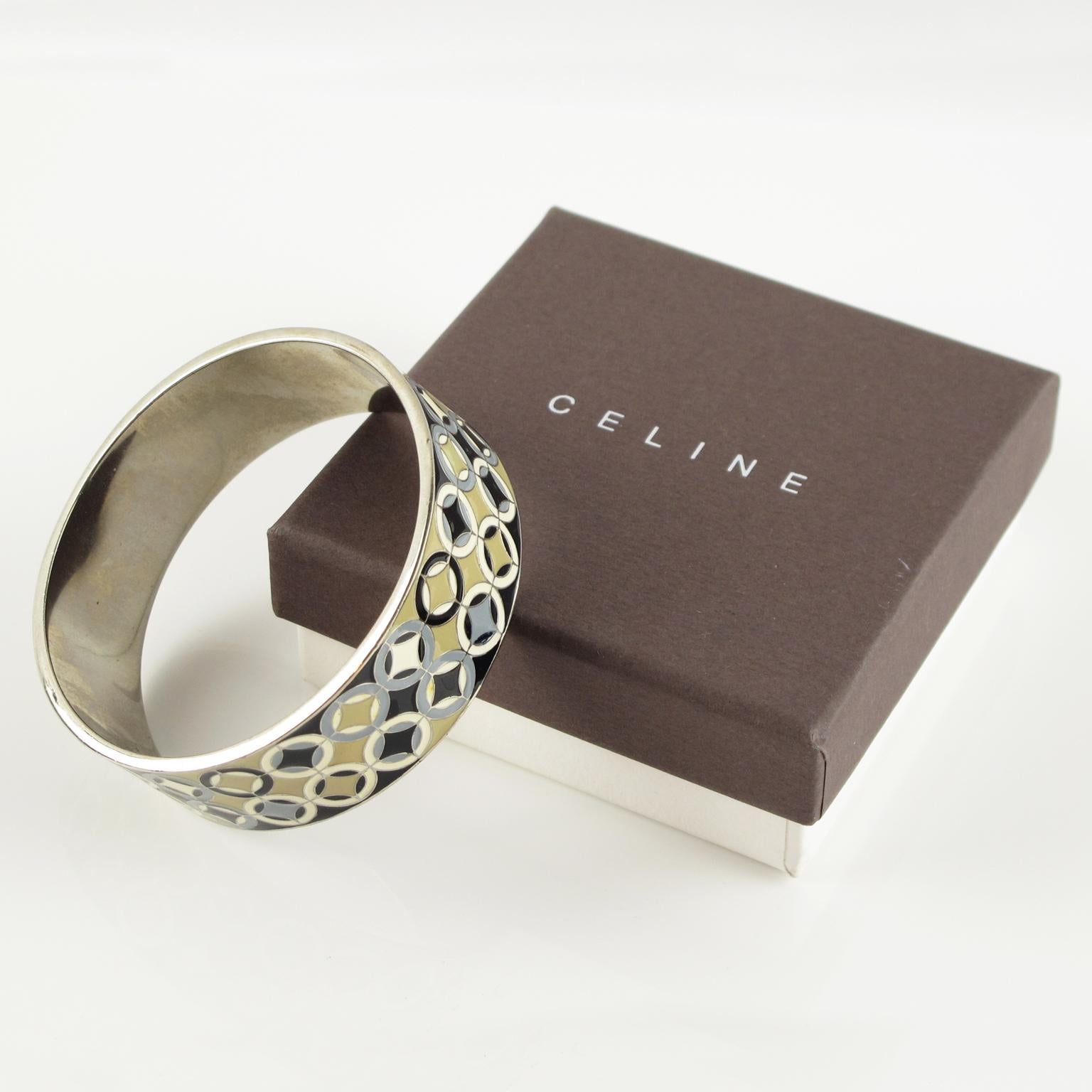 Celine Paris Art Deco Silvered Metal Bracelet For Sale 1