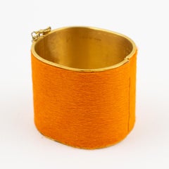 Celine Paris Gilt Metal and Orange Fur Clamper Bracelet Bangle