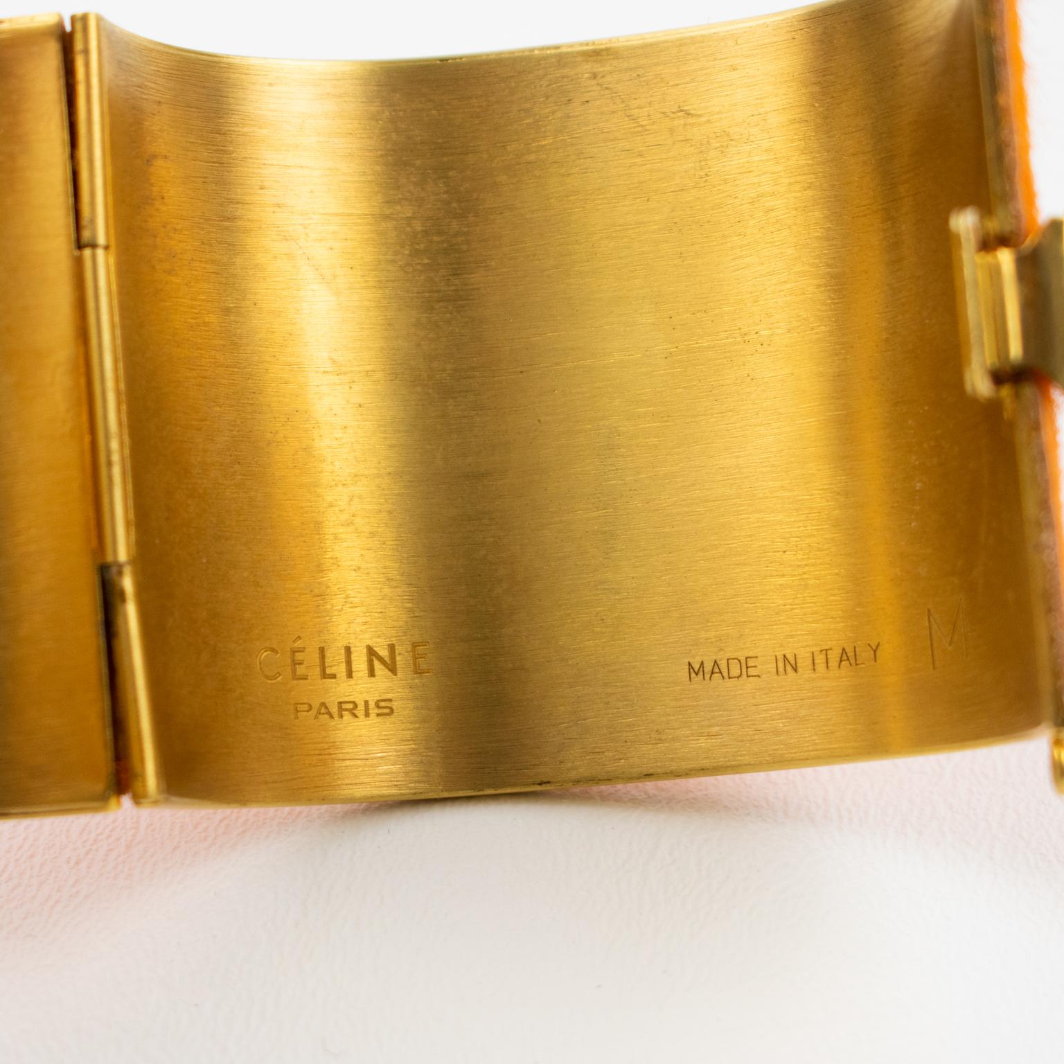 Modern Celine Paris Gilt Metal and Orange Fur Clamper Bracelet Bangle