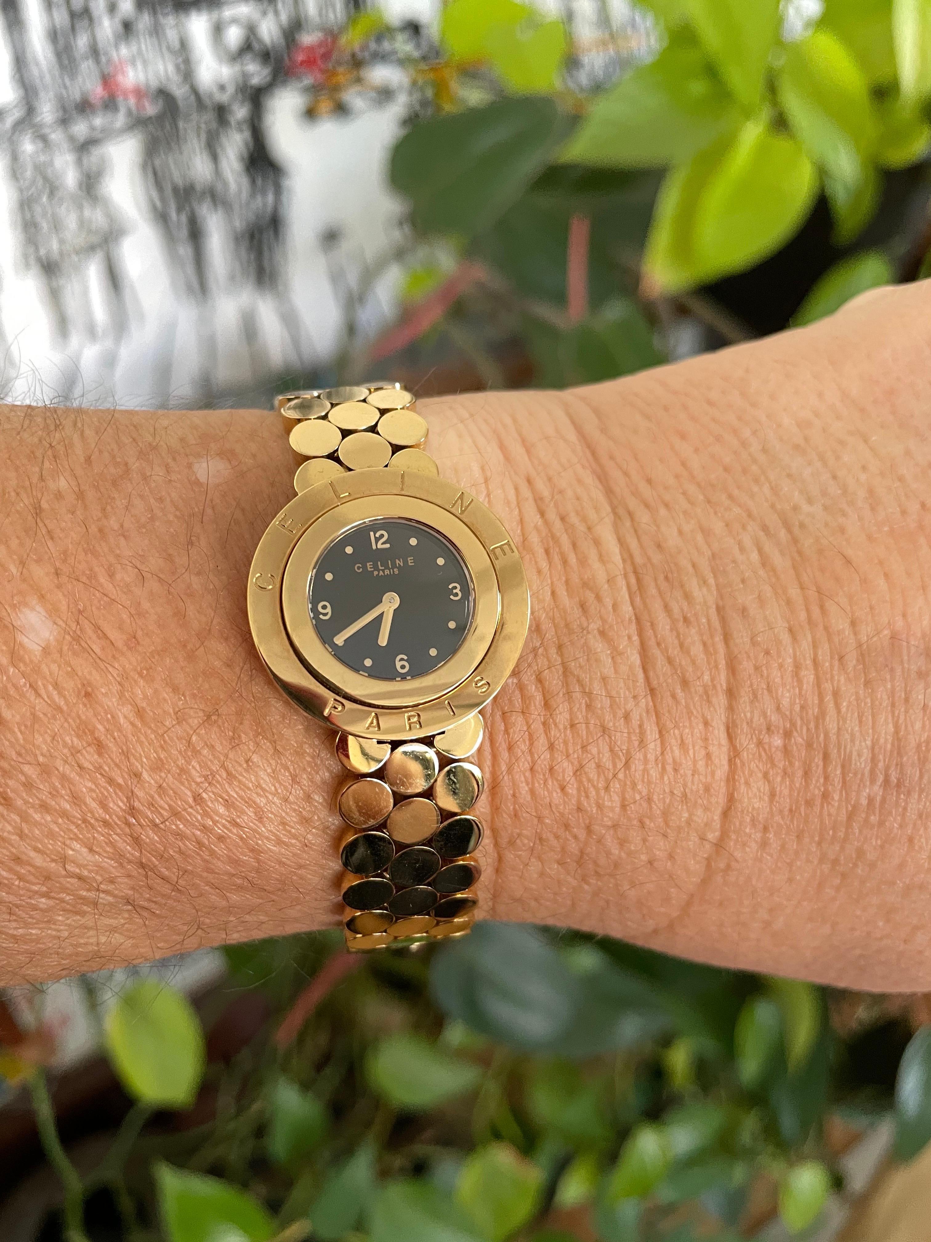 Celine Paris Gold Watch New in box Circle Face Wrist watch  For Sale 3