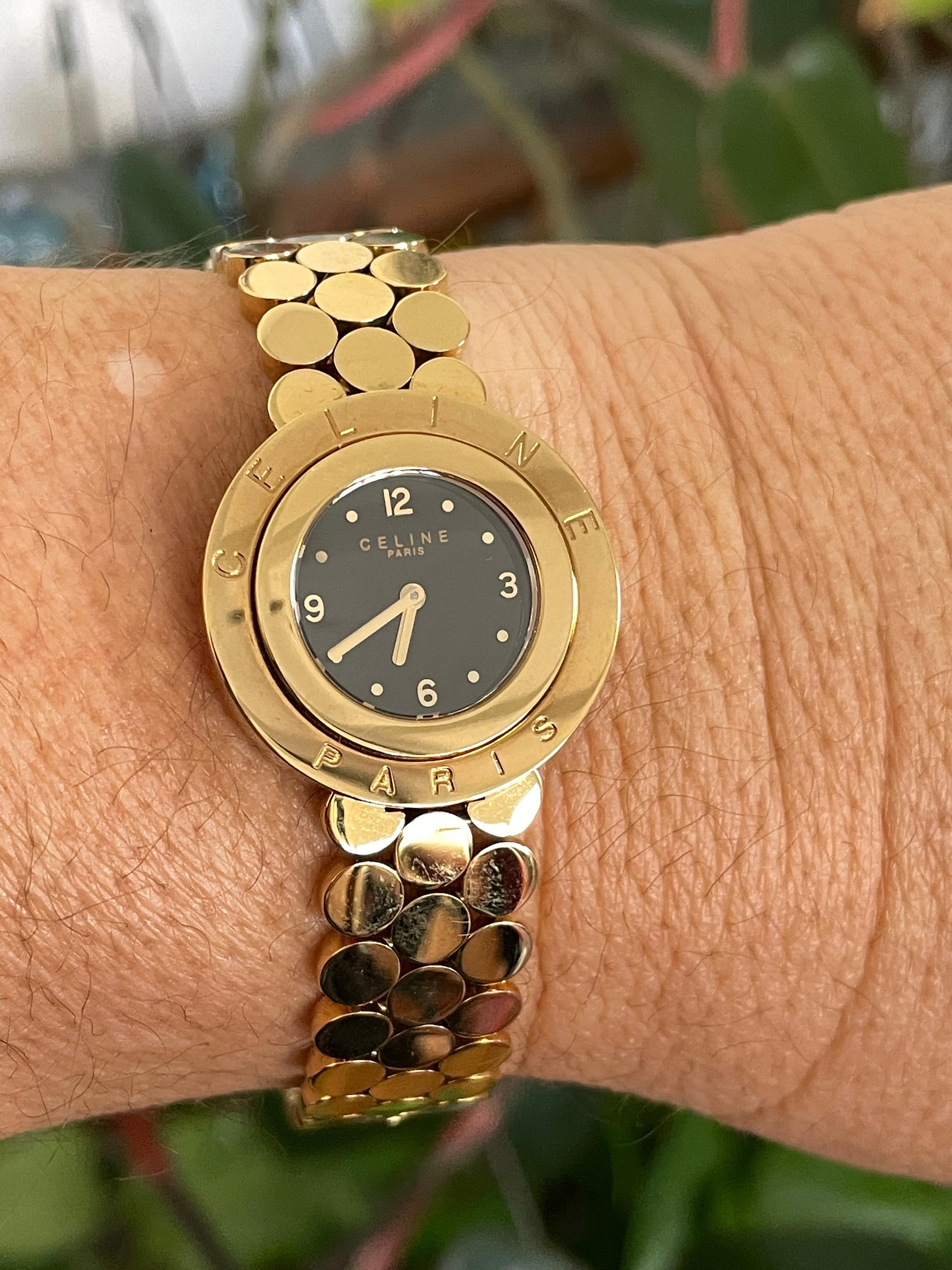 Celine Paris Gold Watch New in box Circle Face Wrist watch  For Sale 4