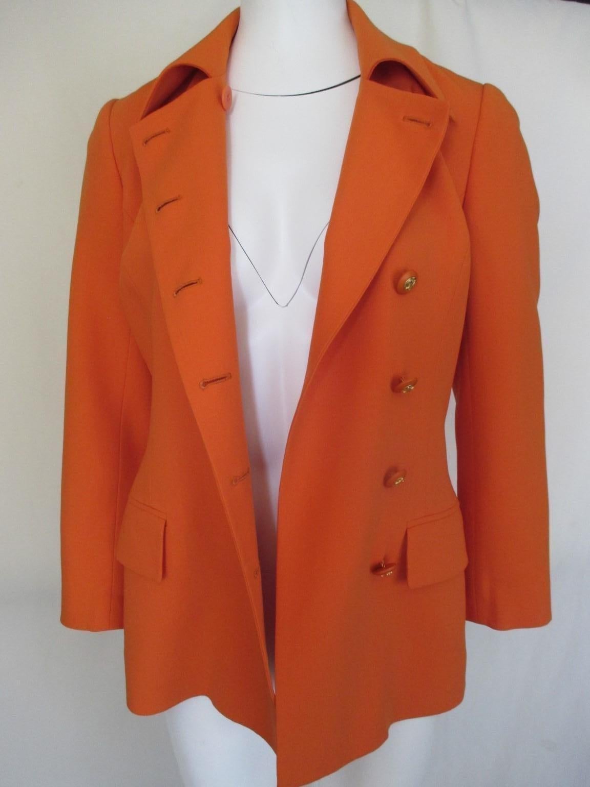 Celine Paris Orange Wool blazer small For Sale 2