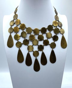 Celine, Paris Patinated Bronze Disk Bib Necklace